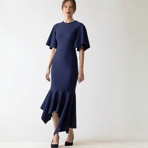 Greta Constantine Funkia Navy Blue Midi Dress‎ Medium Formal Mother Bride Groom